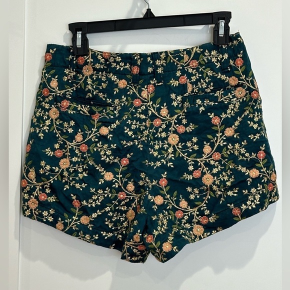 Momo New York Floral Embroidered Silk Shorts X Free People Turquoise Medium Boho - Picture 6 of 12